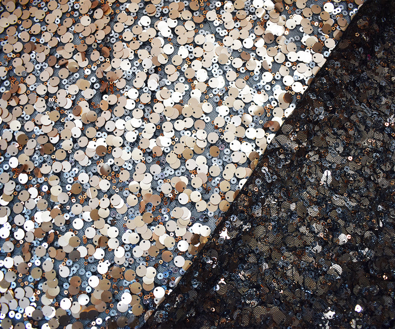 Black-Rose Gold-Multi Poly Abstract Sequined Tulle Mesh Fabric