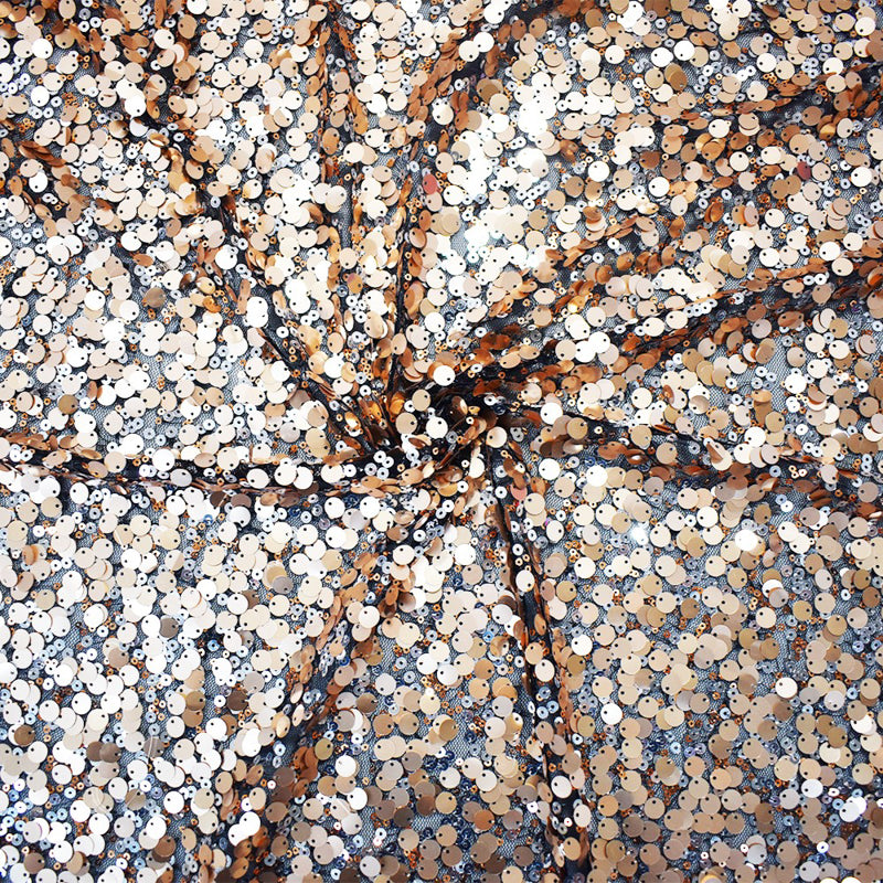Black-Rose Gold-Multi Poly Abstract Sequined Tulle Mesh Fabric
