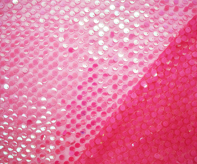 Pink-Iridescent Nylon Sequined Tulle Mesh Fabric
