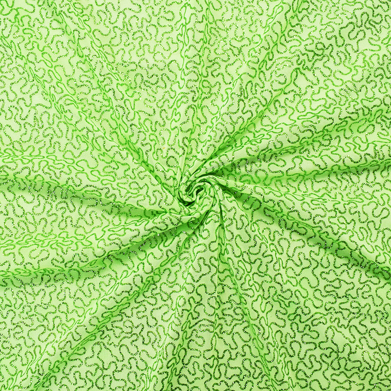 Lime Green Nylon Sparkle Coral Printed Stretch Spandex Mesh Knit Fabric