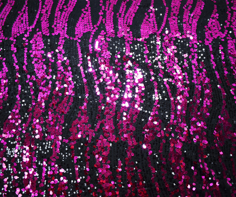 Magenta Poly Abstract Wave Sequin Stretch Spandex Knit Fabric