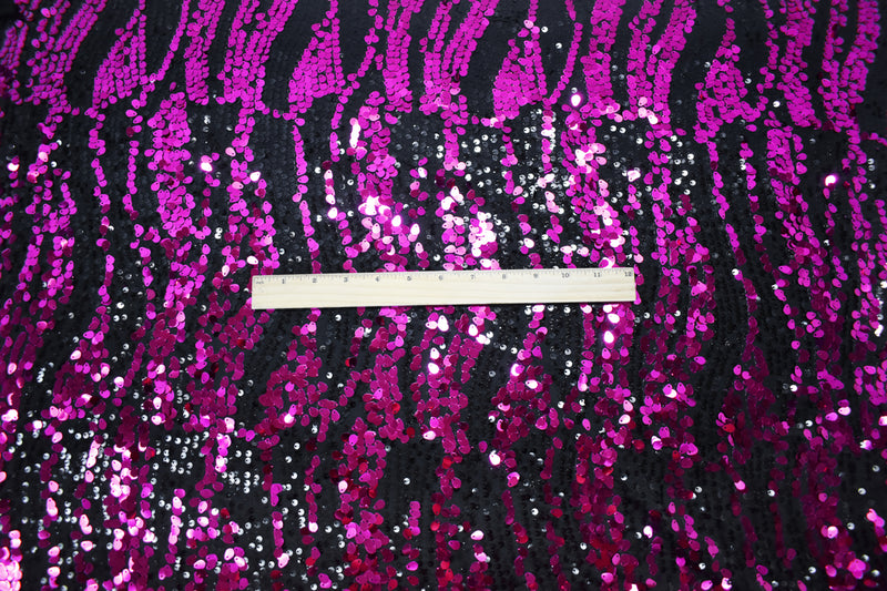 Magenta Poly Abstract Wave Sequin Stretch Spandex Knit Fabric