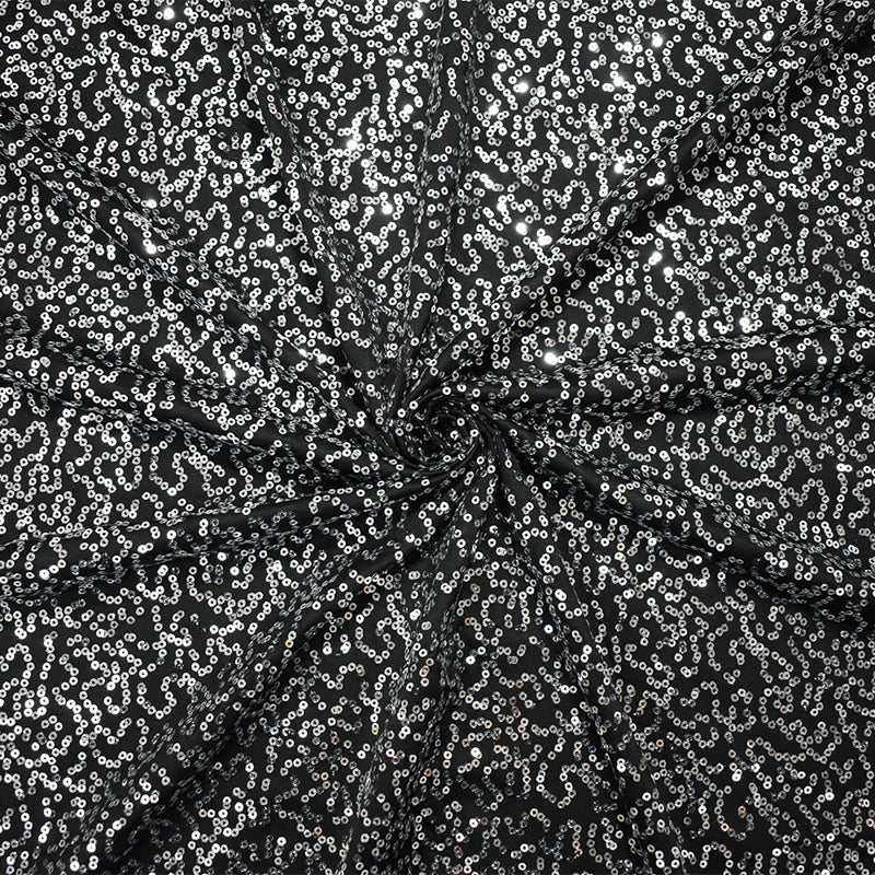 Black-Silver Coral Sequin Pattern Stretch Spandex Knit Fabric