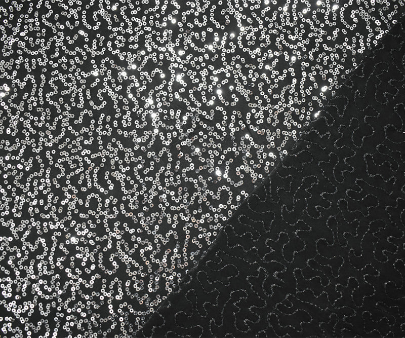 Black-Silver Coral Sequin Pattern Stretch Spandex Knit Fabric