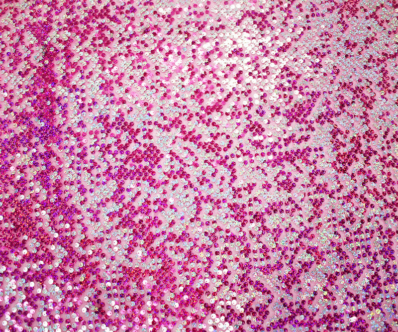 Pink-Magenta-Silver Nylon Sequined Tulle Fabric