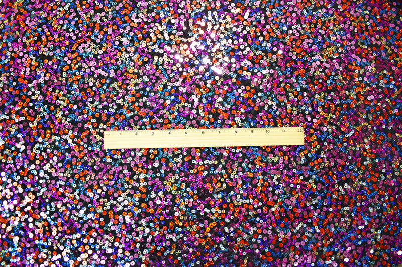 Orange-Multi Nylon-Poly Scattered Sequined Stretch Knit Fabric