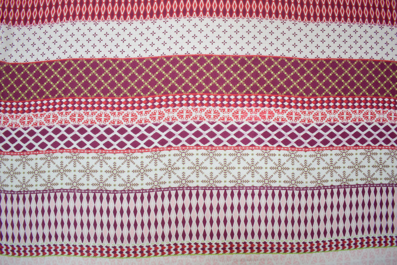 Red-White-Multi Poly Abstract Diamond Stripe Printed Chiffon Woven Fabric