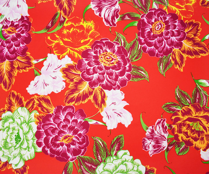 Red-Purple-Multi Poly Floral Print Pebble Crepe Woven Fabric