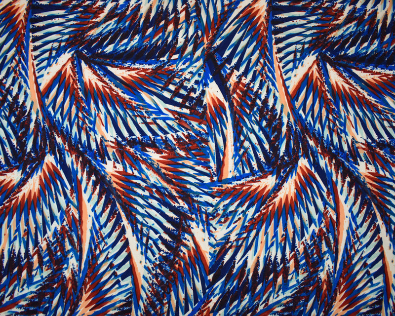 Blue-Red-Multi Poly Abstract Palm Tree Printed Pebble Crepe Woven Fabric