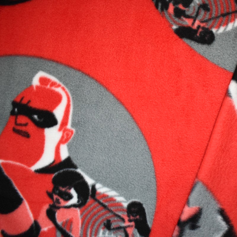 1 YD PC-Gray-Multi Poly Disney Incredibles Print Double Sided Fleece Knit Fabric