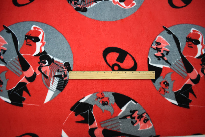 2 YD PC-Gray-Multi Poly Disney Incredibles Print Double Sided Fleece Knit Fabric