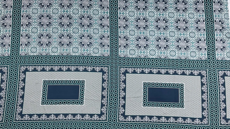 Deep Teal-Multi Poly Bandana PANEL Medallion Print Charmeuse Woven Fabric