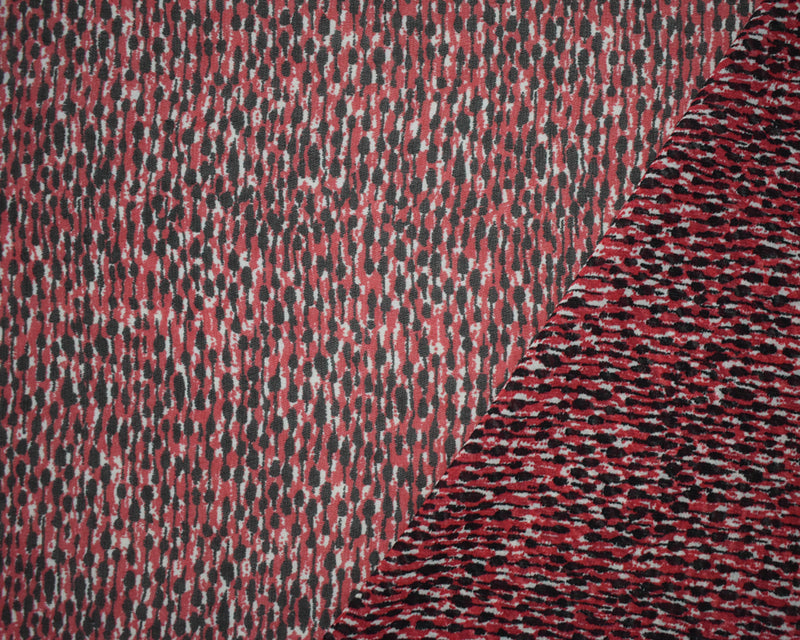 Black-Red-Off-White Poly Abstract Spots Printed Chiffon Woven Fabric