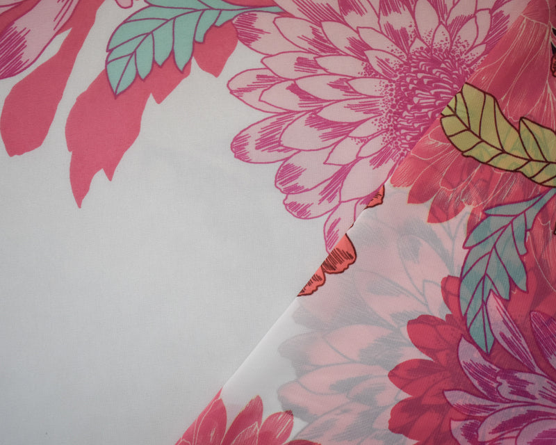 Pink-White-Multi Poly Floral Printed Chiffon Woven Fabric