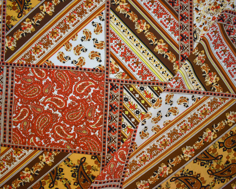 Brown-Multi Poly Paisley Bandana Printed Crepe Georgette Woven Fabric