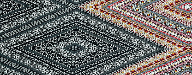 Red-Black-Multi Poly Aztec Printed Faille Woven Fabric
