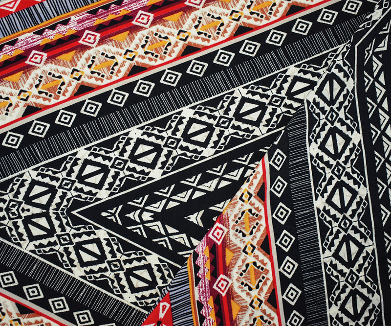 Red-Black-Multi Poly Aztec Printed Faille Woven Fabric