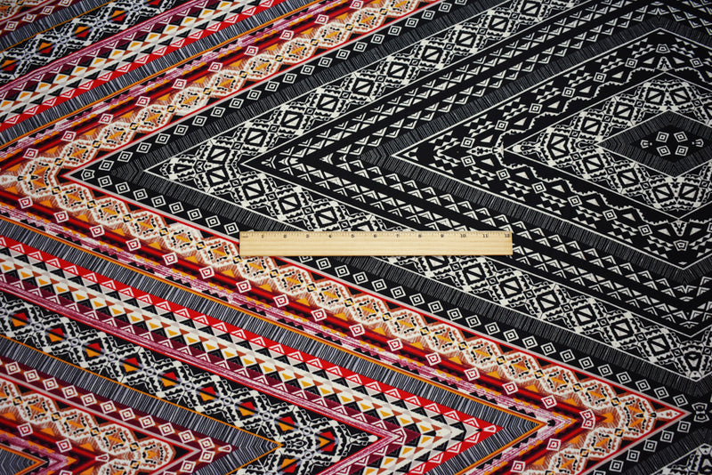 Red-Black-Multi Poly Aztec Printed Faille Woven Fabric