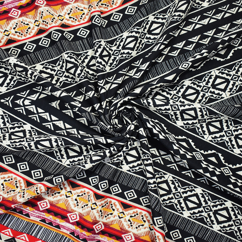 Red-Black-Multi Poly Aztec Printed Faille Woven Fabric