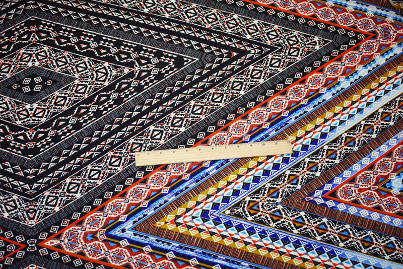 Black-Orange-Multi Poly Aztec Printed Faille Woven Fabric