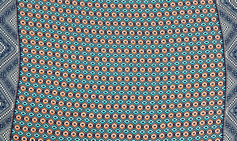 Coral-Teal-Multi Cotton Aztec Border Printed Dobby Woven Fabric