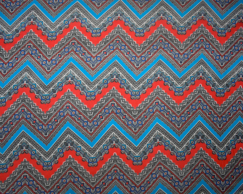 Red-Turquoise-Multi Poly Chevron Aztec Printed Chiffon Woven Fabric