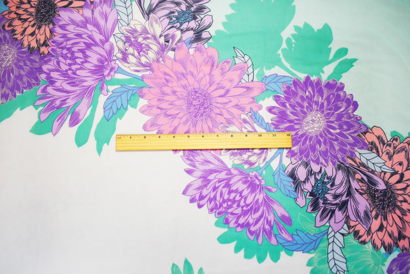 Turquoise-Pink-Multi Poly Floral Printed Chiffon Woven Fabric