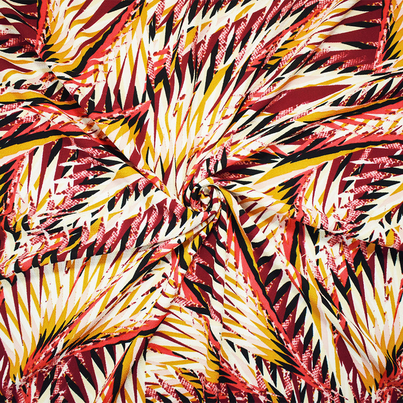 Red-Beige-Multi Poly Abstract Geometric Printed Pebble Crepe Woven Fabric