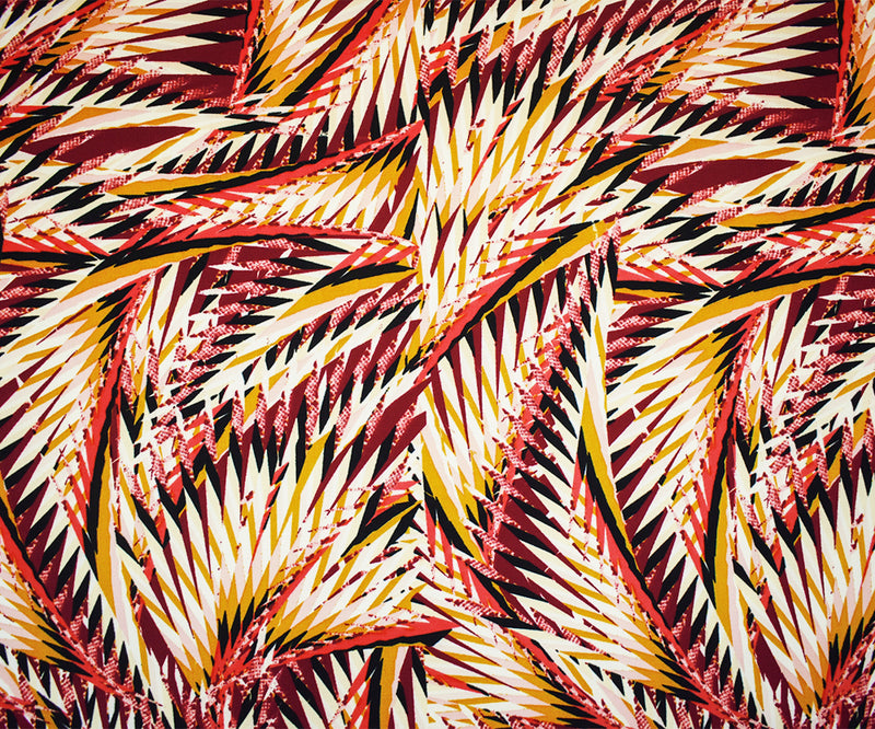 2 3/8 YD PC-Red-Beige-Multi Poly Abstract Geometric Printed Pebble Crepe Woven Fabric