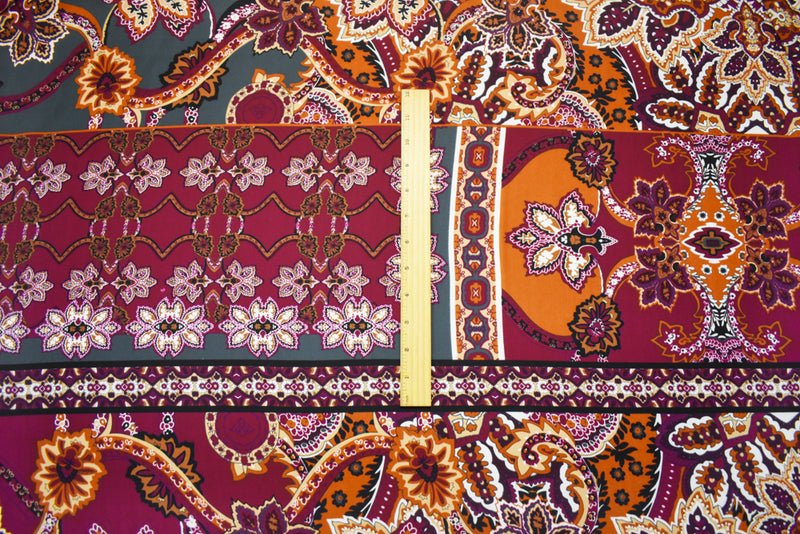 4 1/4 YD PC-Red-Black-Multi Poly Floral Border Printed Momie Georgette Woven Fabric