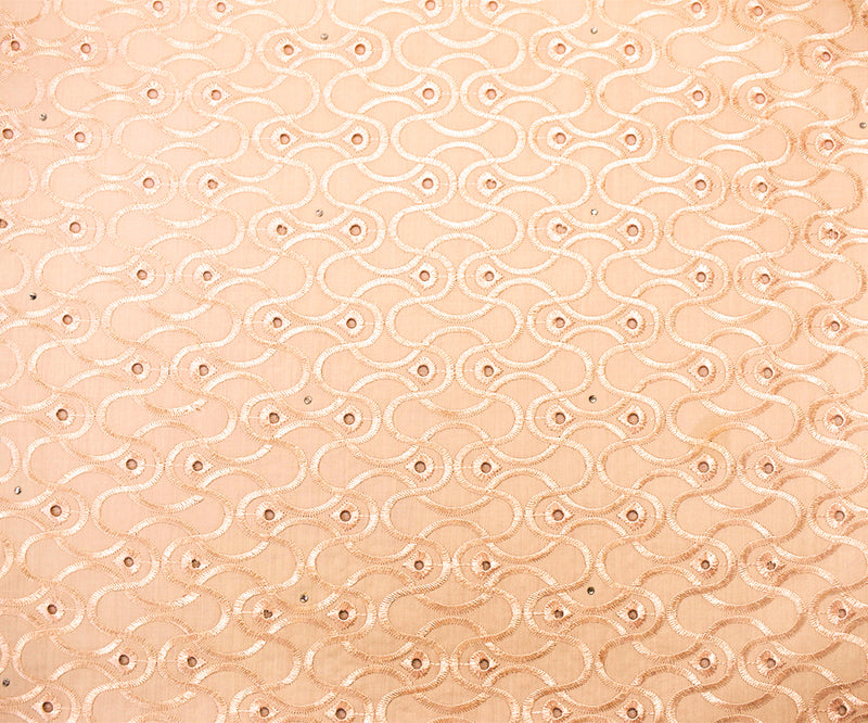 Beige Poly-Cotton Embroidered Floral Scallop Rhinestone Woven Fabric