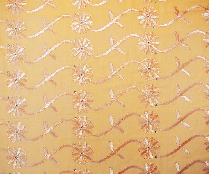Orange Poly-Cotton Embroidered Scallop Rhinestone Woven Fabric
