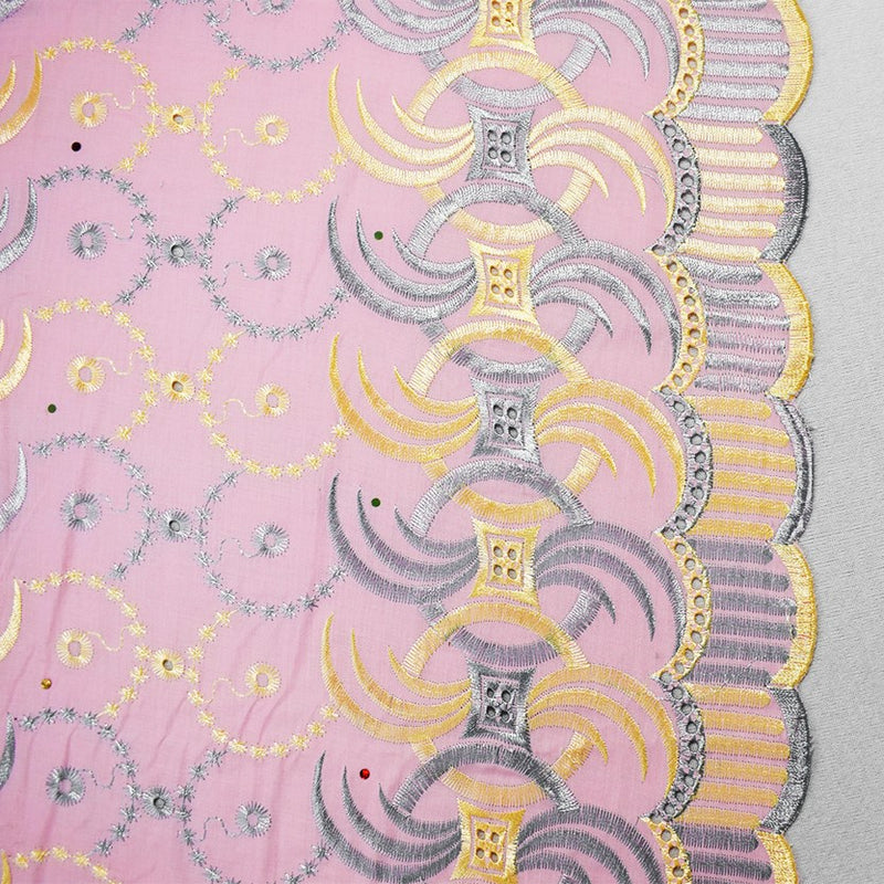 Pink-Multi Poly Embroidered Abstract Scallop Rhinestone Woven Fabric