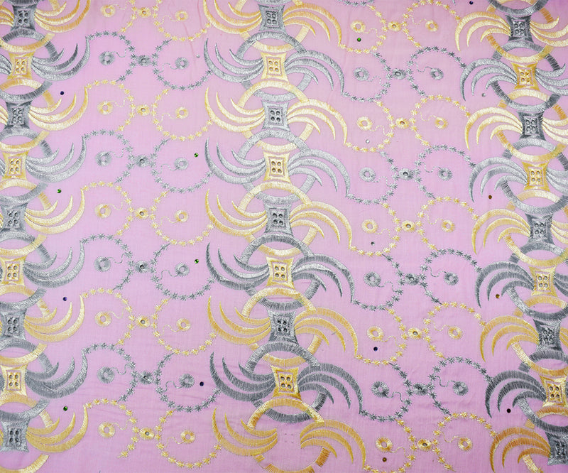 Pink-Multi Poly Embroidered Abstract Scallop Rhinestone Woven Fabric