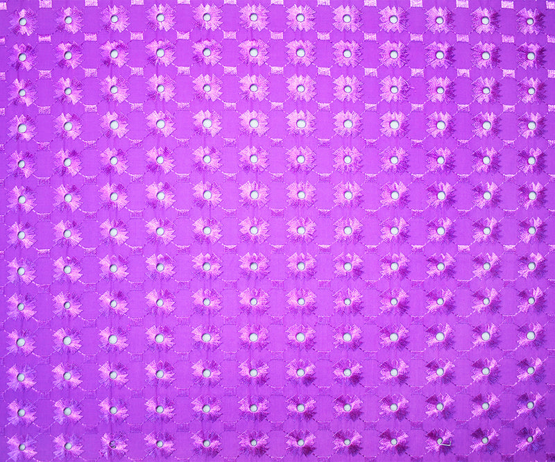 Purple Poly-Cotton Embroidered Geometric Pixel Scallop Woven Fabric