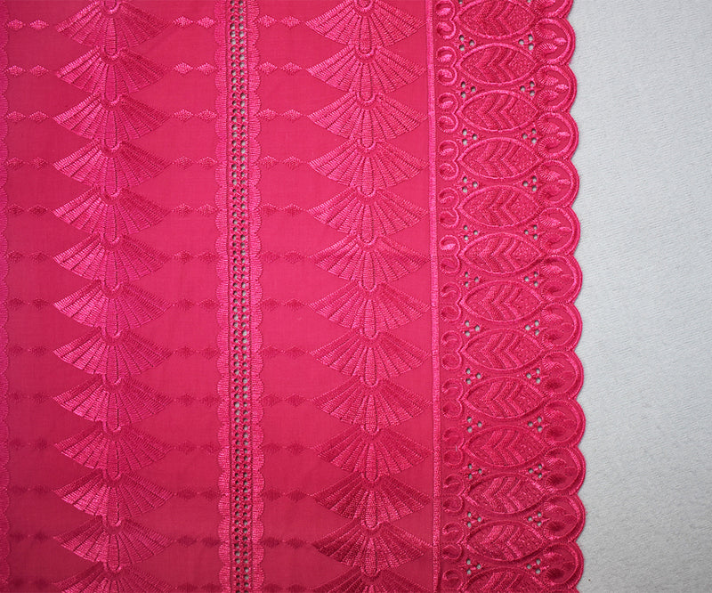 Pink Polyester Embroidered Fan Eyelet Scallop Woven Fabric