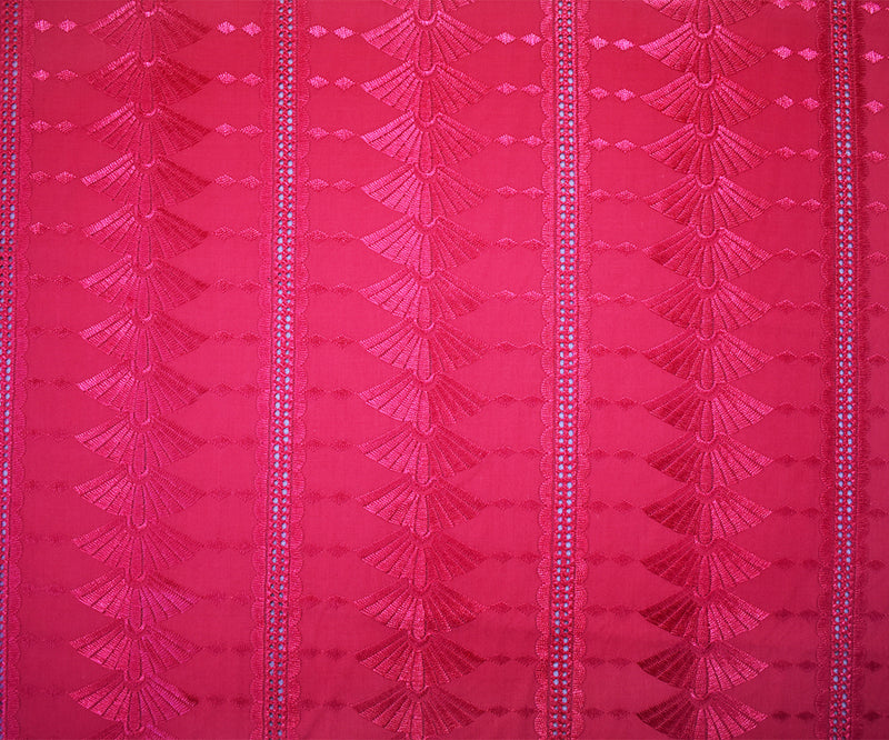 Pink Polyester Embroidered Fan Eyelet Scallop Woven Fabric