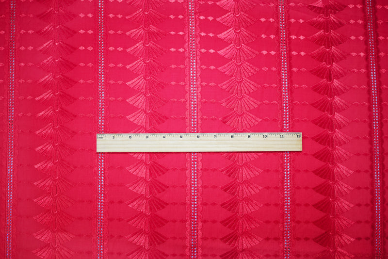 Pink Polyester Embroidered Fan Eyelet Scallop Woven Fabric