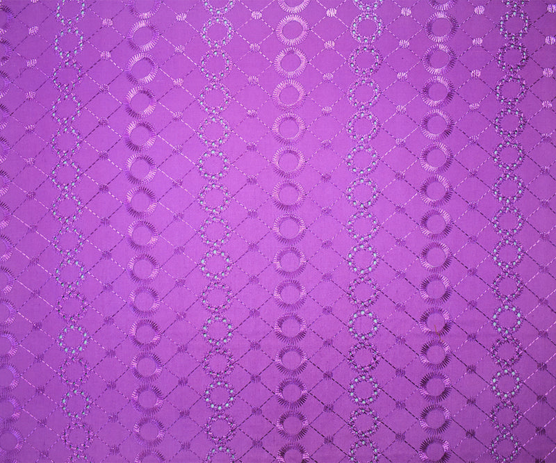 3 YD PC-Purple Poly-Cotton Embroidered Circle Diamond Scallop Eyelet Woven Fabric