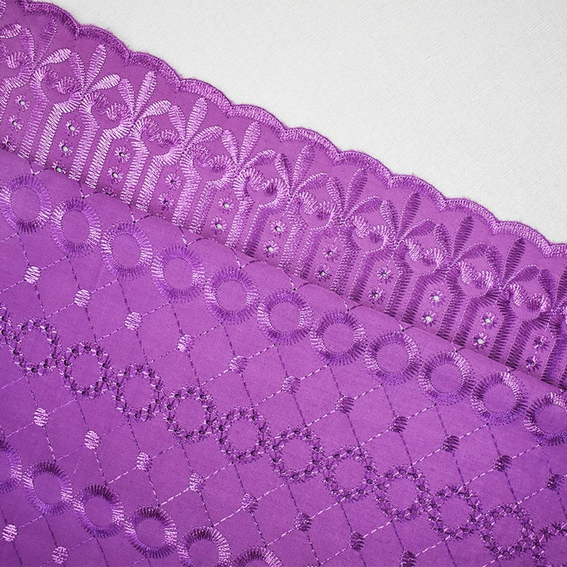 3 YD PC-Purple Poly-Cotton Embroidered Circle Diamond Scallop Eyelet Woven Fabric
