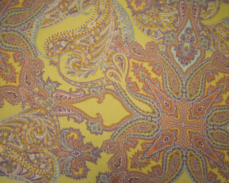 Yellow-Beige-Multi Poly Paisley Printed Crinkle Yoryu Chiffon Woven Fabric