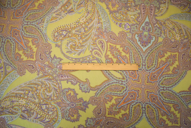Yellow-Beige-Multi Poly Paisley Printed Crinkle Yoryu Chiffon Woven Fabric