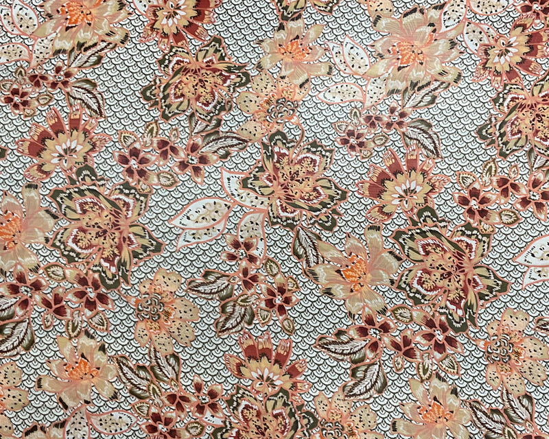 Orange-Green-Multi Poly Floral Printed Crinkle Yoryu Chiffon Woven Fabric