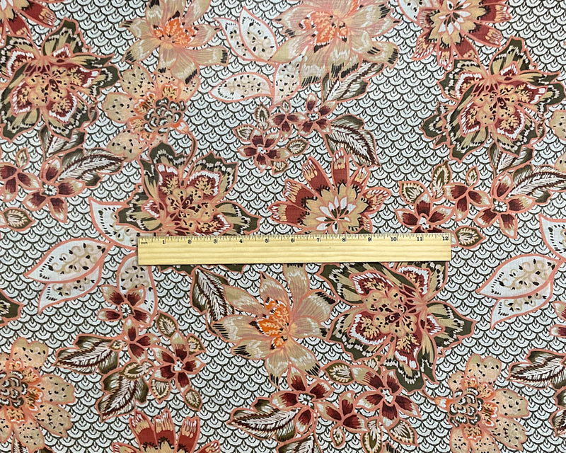 Orange-Green-Multi Poly Floral Printed Crinkle Yoryu Chiffon Woven Fabric