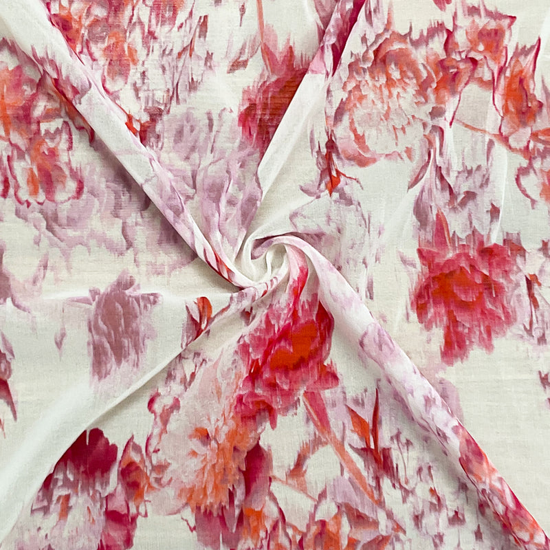 Ivory-Pink-Multi Poly Floral Printed Chiffon Woven Fabric