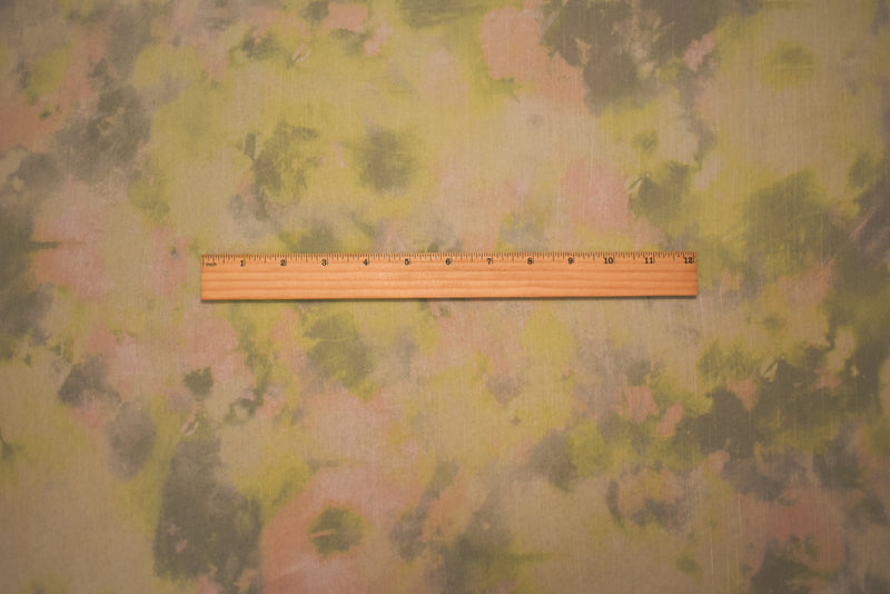 Green-Beige Poly Tie Dye Printed Crinkle Yoryu Chiffon Woven Fabric