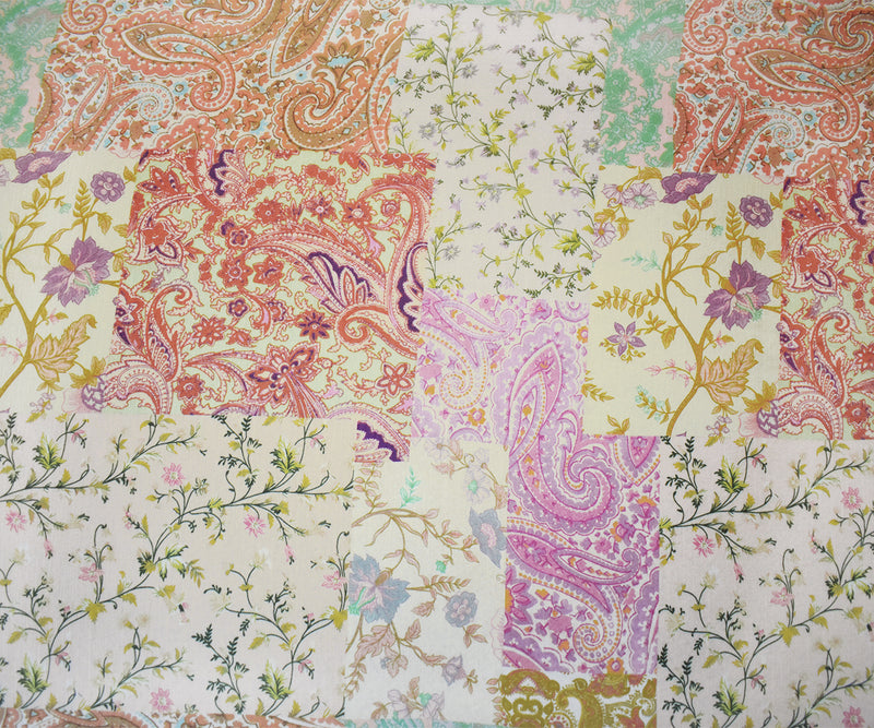 Pink-BeigeMulti Poly Ink Paisley Floral Printed Crinkle Yoryu Chiffon Woven Fabric
