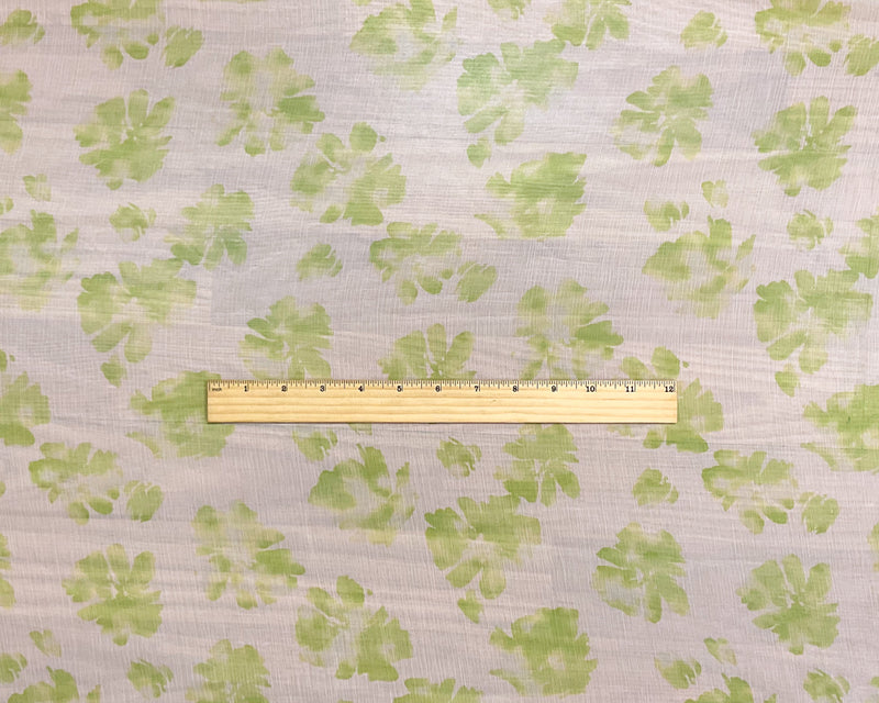 Green-Ivory Poly Floral Printed Crinkle Yoryu Chiffon Woven Fabric