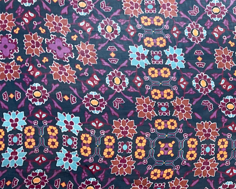 Blue-Red-Multi Poly Floral Printed Crinkle Yoryu Chiffon Woven Fabric