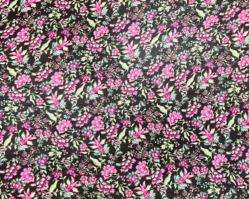 Black-Pink-Multi Poly Floral Printed Chiffon Woven Fabric